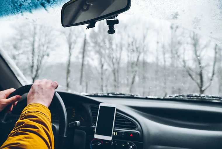 Car driving in snow